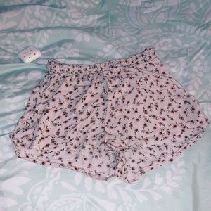 UO Soft Pink Floral Lettuce Edge Shorts